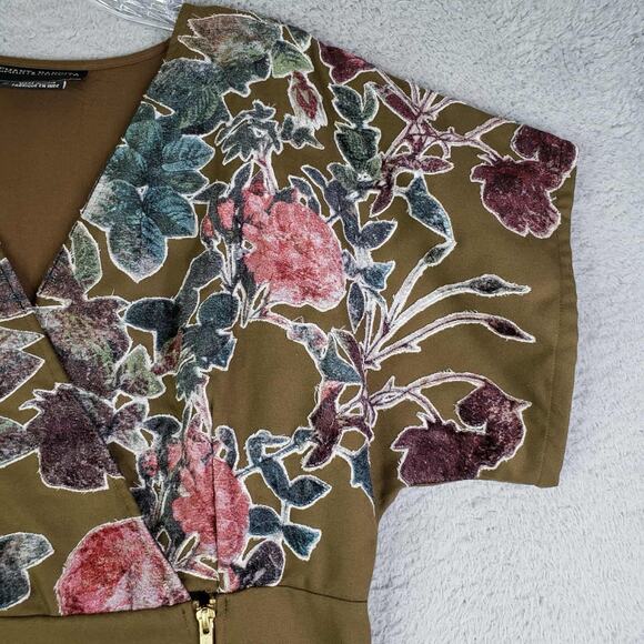 Hemant & Nandita Dress Womens Size 12 Green Candida Floral Velvet Boho Whimsi - Picture 8 of 9